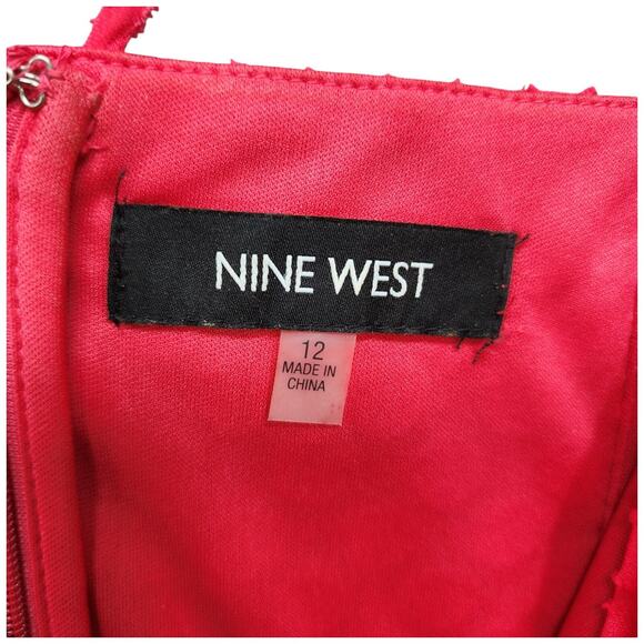 Nine West Dress Women’s 12 Fit & Flare Hot Pink Lined Textured Casual Church Wor - Picture 14 of 14